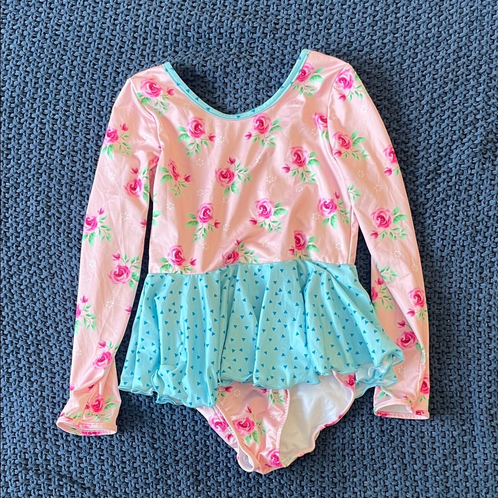 Floral Long Sleeve Leotard with Ruffle Skirt